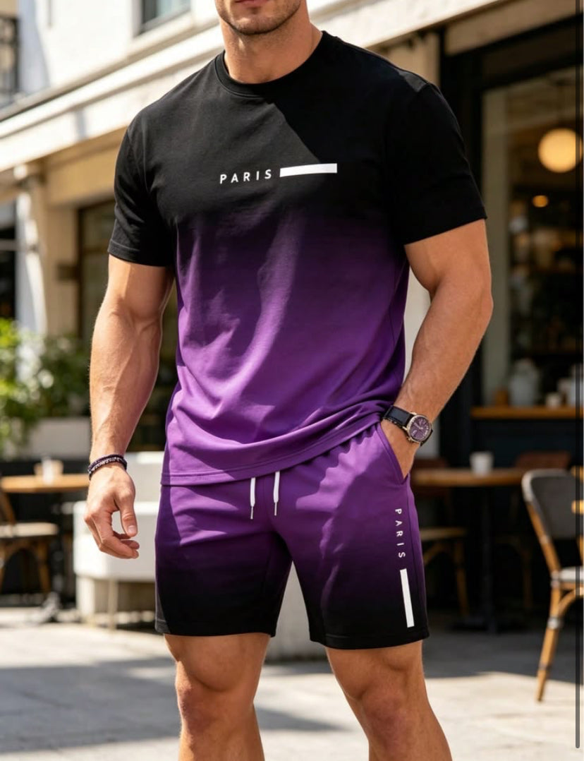 Men's Solid Multicolor Short Sleeve T-Shirt Suit