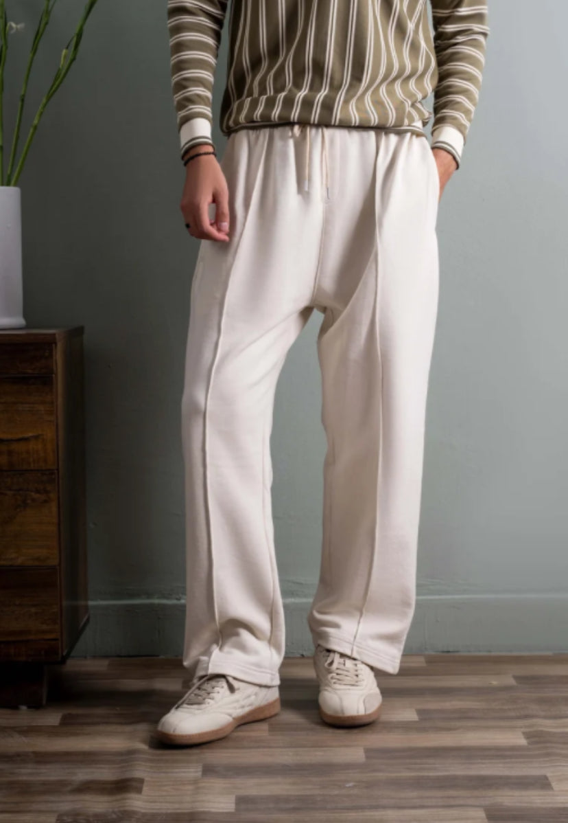 Relaxed Fit Platted Trouser - Cream Beige
