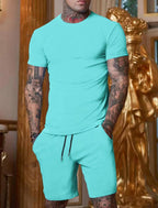 Men's Solid Multicolor Short Sleeve T-Shirt Suit