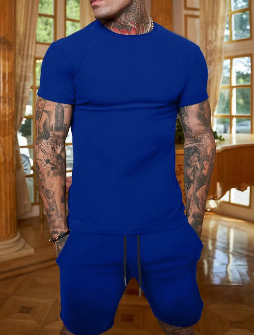 Men's Solid Multicolor Short Sleeve T-Shirt Suit