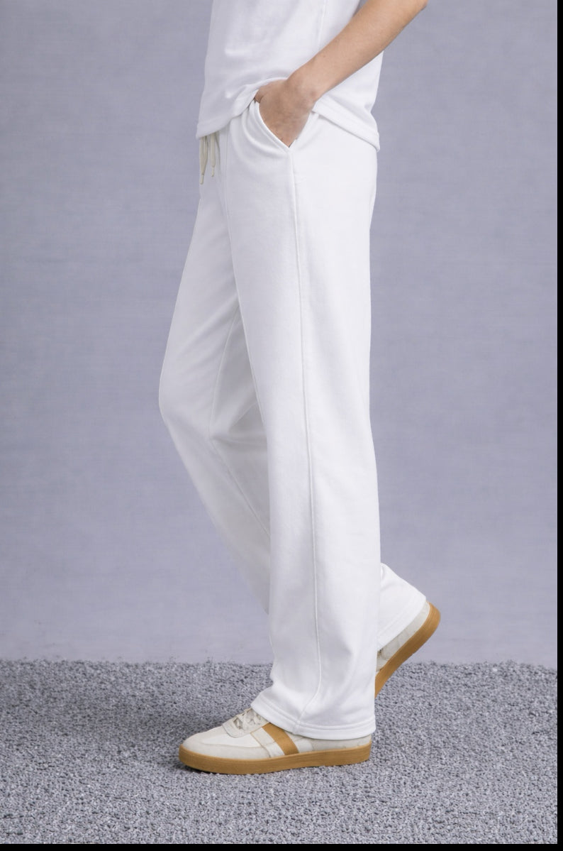 WHITE-Relaxed-Fit Baggy Tousers