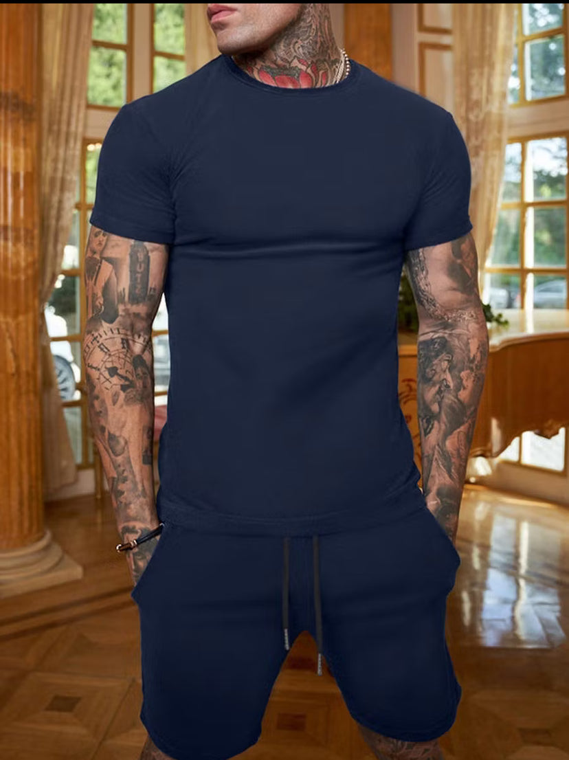 Men's Solid Multicolor Short Sleeve T-Shirt Suit